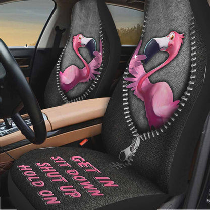 Get In Sit Down Shut Up Hold On - Flamingo Seat Covers With Leather Pattern Print SO0140