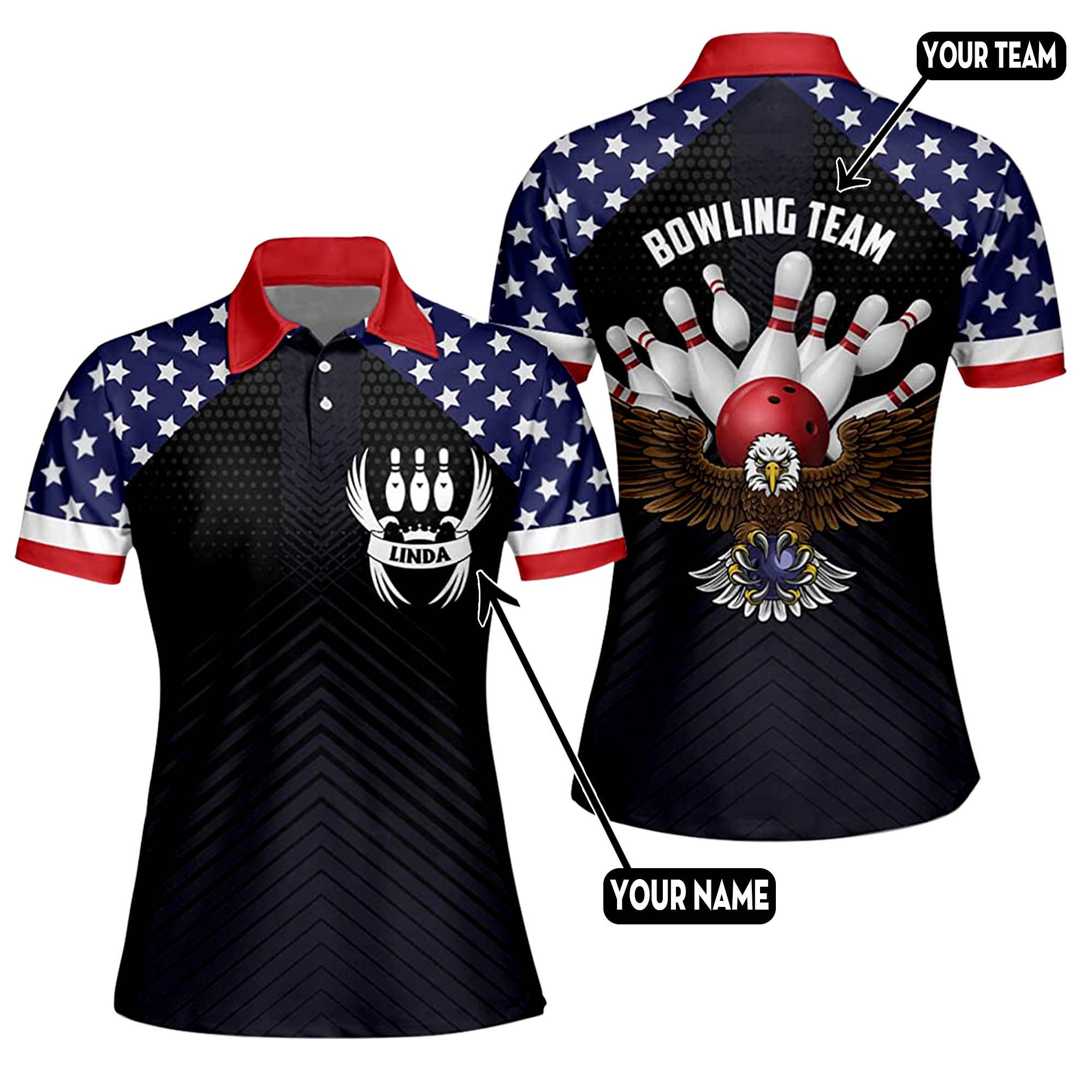 Custom Bowling Polo Shirts For Women - Patriotic Bowling Shirts ...