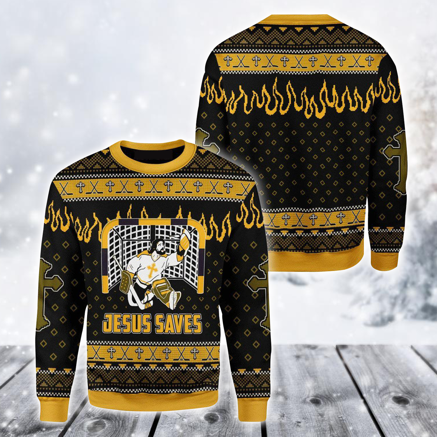 Jesus Saved Funny Ugly Christmas Sweater For Men & Women, Perfect Gift For Hockey Lover SO0953