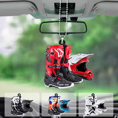 Personalized Motocross Boots Helmet Car Hanging Ornament, Motocross Boots Helmet Ornament SO0767