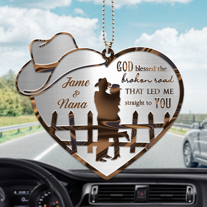 Couple Cowboy And Cowgirl God Blessed Personalized Ornament, Couple Car Hanging Ornament, Valentine Couple Ornament OO0013