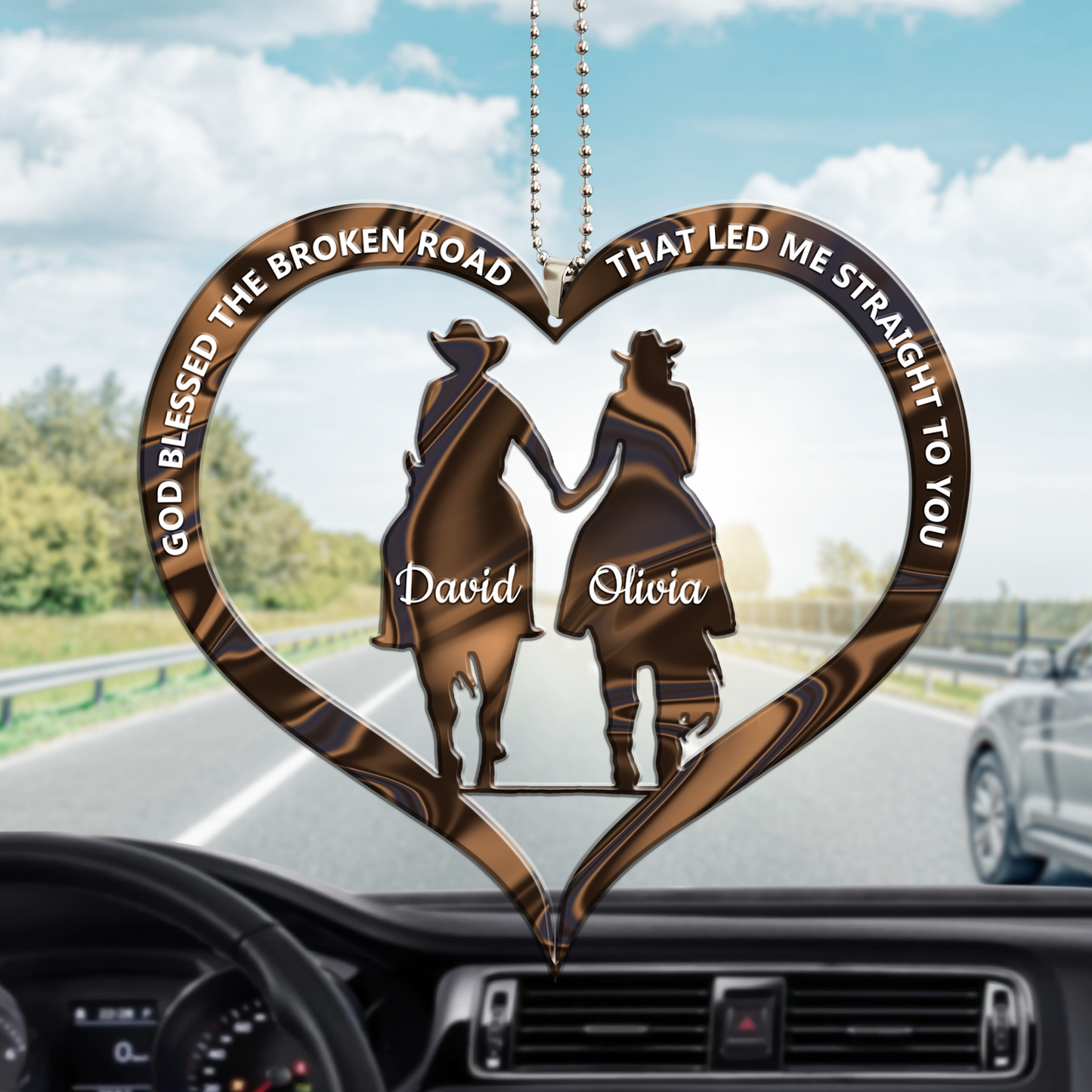 Cowboy and Cowgirl Holding Hands God Blessed Personalized Ornament, Car Ornament For Cowboy Cowgirl SO1069