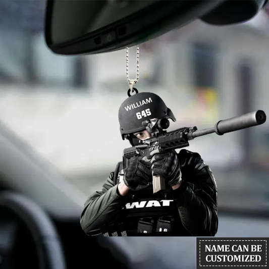 Personalized Flat Car Hanging Ornament SWAT With Gun OO0131