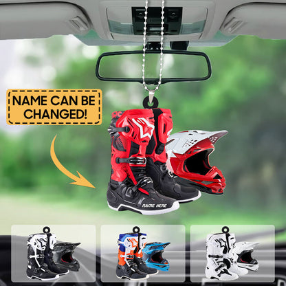 Personalized Motocross Boots Helmet Car Hanging Ornament, Motocross Boots Helmet Ornament SO0767