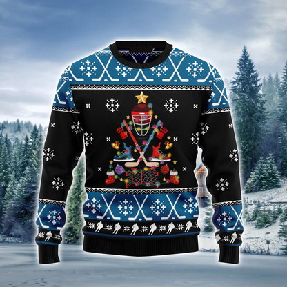 Hockey Ugly Sweater, Happy Hockeyday Ugly Christmas Black Ugly Sweater, Perfect Gift For Hockey Lovers SO0670