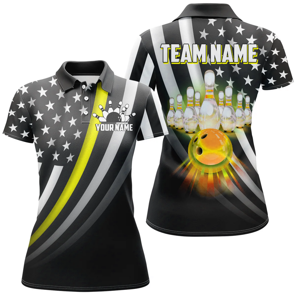 Bowling And Pins Retro American Multicolor Option Customized Name 3D Shirt For Women BO0437