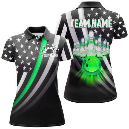 Bowling And Pins Retro American Multicolor Option Customized Name 3D Shirt For Women BO0437