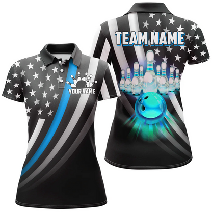 Bowling And Pins Retro American Multicolor Option Customized Name 3D Shirt For Women BO0437