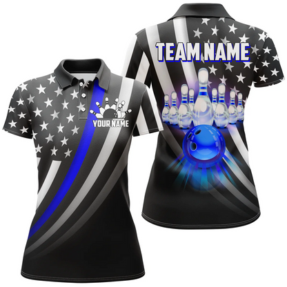 Bowling And Pins Retro American Multicolor Option Customized Name 3D Shirt For Women BO0437