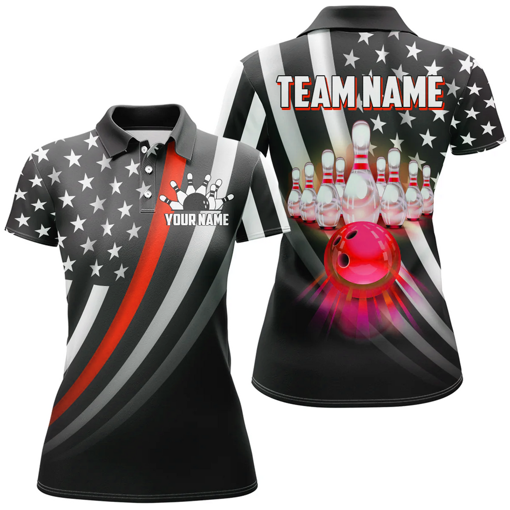 Bowling And Pins Retro American Multicolor Option Customized Name 3D Shirt For Women BO0437