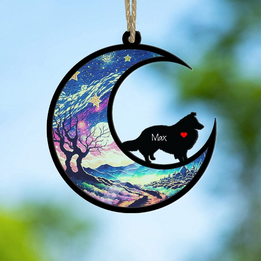 Shetland Sheepdog Suncatcher Ornament, Loss of Pet Sympathy Gift, Pet Memorial Suncatcher, Rainbow Bridge Pet, Custom Dog Gift OA0138