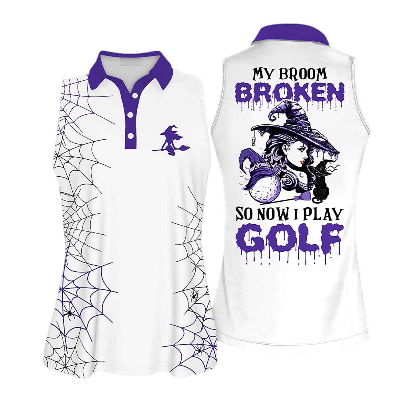 Halloween My Broom Broke Purple Sleeveless Polo Shirt Short Sleeve Long Sleeve Golf Polo Shirt SO1042