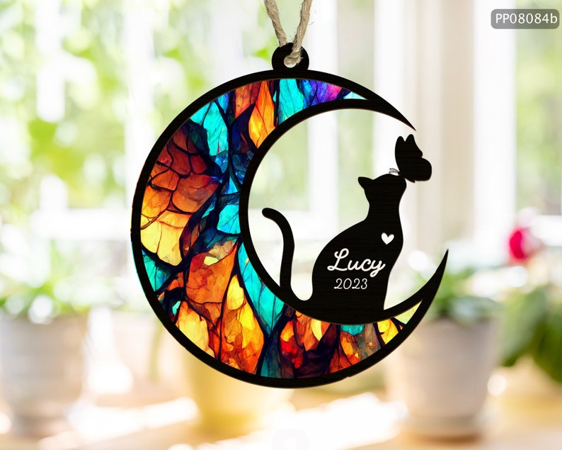 Custom Cat Memorial Suncatcher, Loss Of Cat Sympathy Gift, Pet Loss Remembrance Gift OA0172