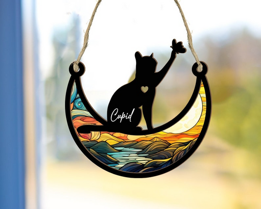 Pet Memorial Suncatcher, Personalized Pet On Moon Suncatcher, Loss of Pet Sympathy Gift OA0152