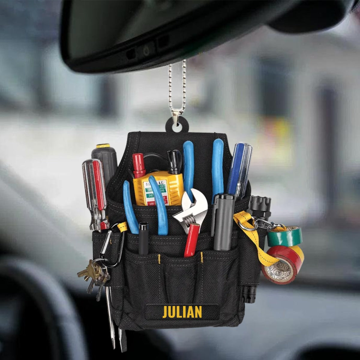 Custom Shaped Acrylic Car Hanging Ornament Electrician Tool Bag Ornament OO0085