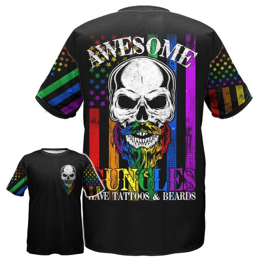 LGBT Awesome Guncles Have Tattoos And Beards 3D All Over Printed Shirts For Lgbt Pride Month, Gift For Gay Friend LO0929