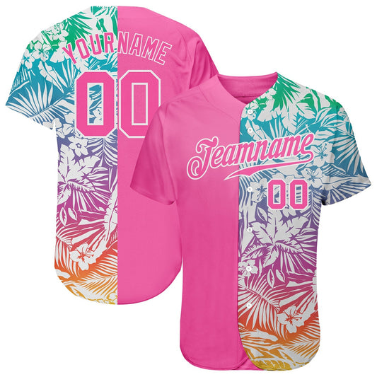 Custom 3D Pattern Design Tropical Palm Leaves Authentic Baseball Jersey SO0041