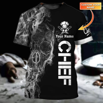 Custom Chef Skull Black 3D Tshirt, Skull Master Chef Shirts, Chef Shirt TO0991