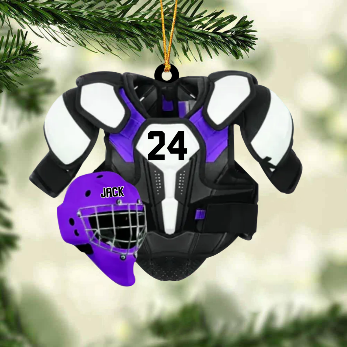 Personalized Ice Hockey Helmet and Shoulder Pads Christmas Ornament OO1808