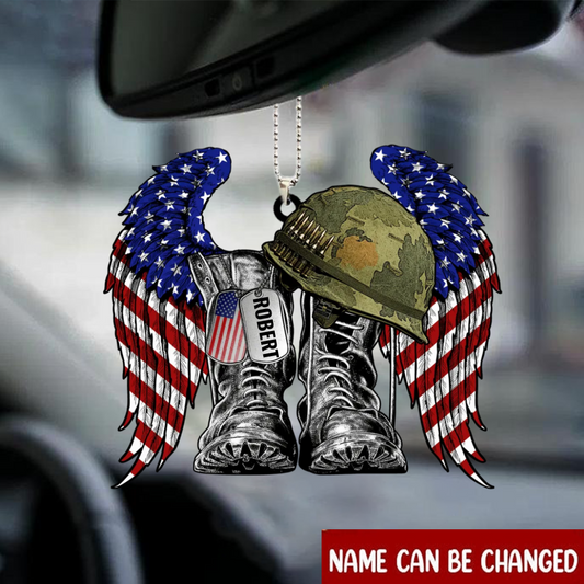 Personalized Wing Acrylic Ornament, Military Boots Hat Never Forget 11 Sep Car Ornament OO0061