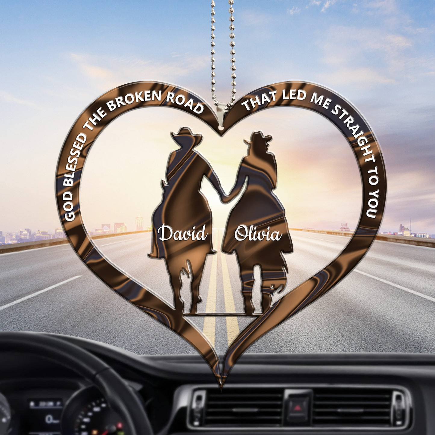 Cowboy and Cowgirl Holding Hands God Blessed Personalized Ornament, Car Ornament For Cowboy Cowgirl SO1069