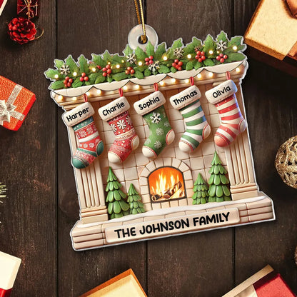 Realistic Family Christmas Stockings On Mantel 3D Effect Personalized Acrylic Ornament, Custom Name Family Members Ornament ON1489