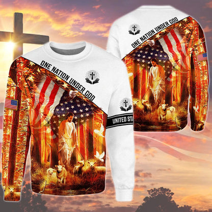 3D Sublimation God And American Eagle Shirts, 3D Hoodie One Nation Under God, Jesus American 3D Tshirt TO0230