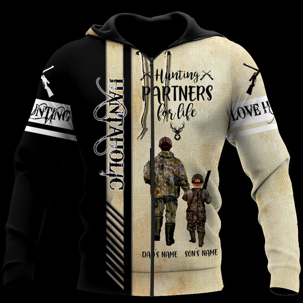 Personalized Name Dad And Son 3D All Over Printed Shirts Hoodie Tank Top For Dad Hunting Partners For Life TO0101