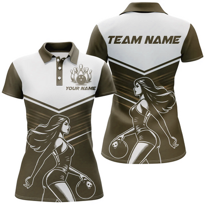 Bowling And Pins Player American Multicolor Option Customized Name 3D Shirt For Women BO0436