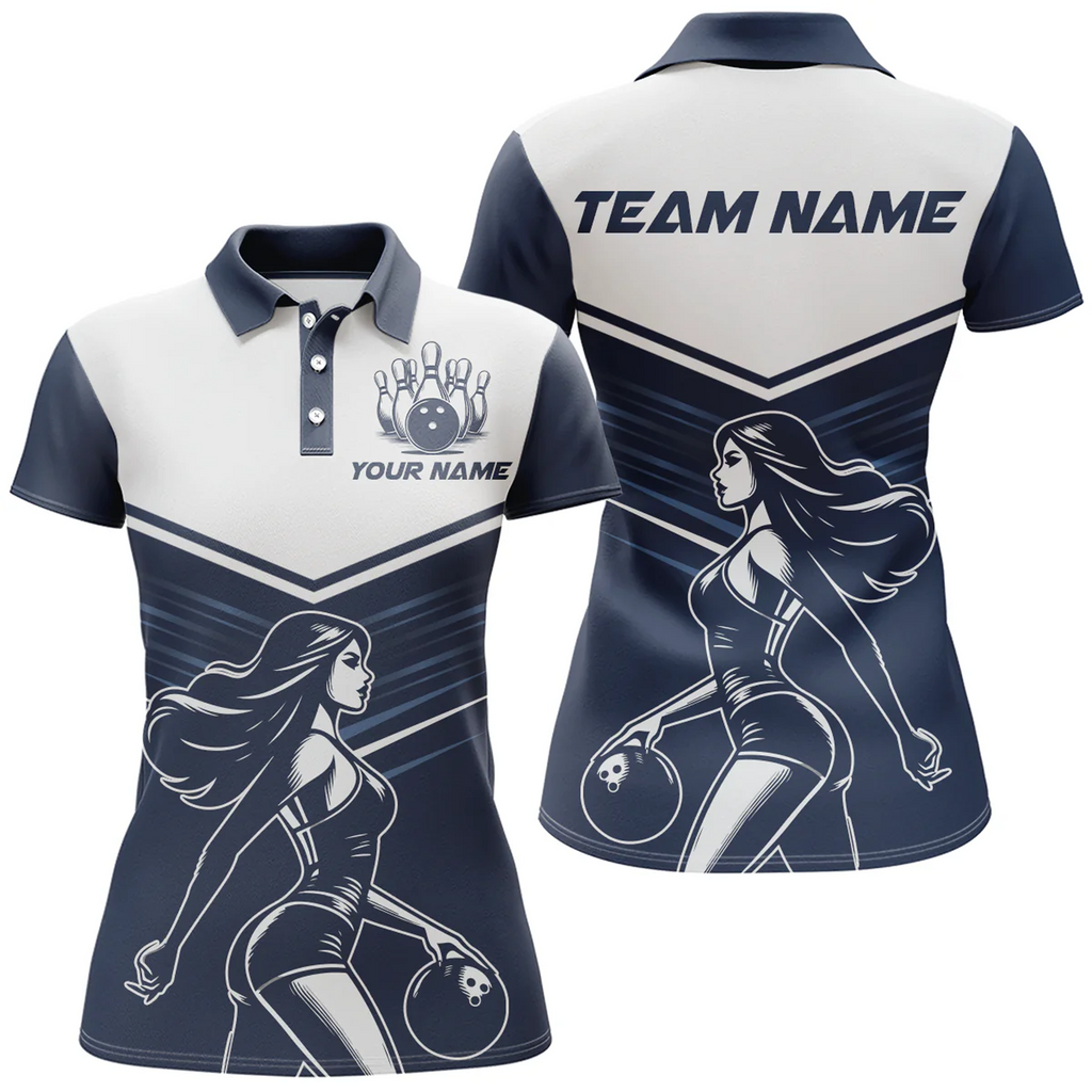 Bowling And Pins Player American Multicolor Option Customized Name 3D Shirt For Women BO0436