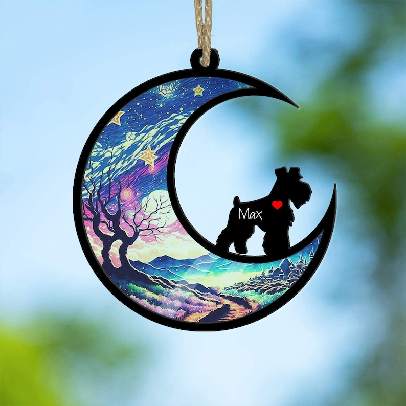 Miniature Schnauzer Suncatcher Ornament, Loss of Pet Sympathy Gift OA0133