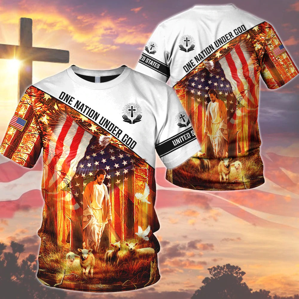 3D Sublimation God And American Eagle Shirts, 3D Hoodie One Nation Under God, Jesus American 3D Tshirt TO0230