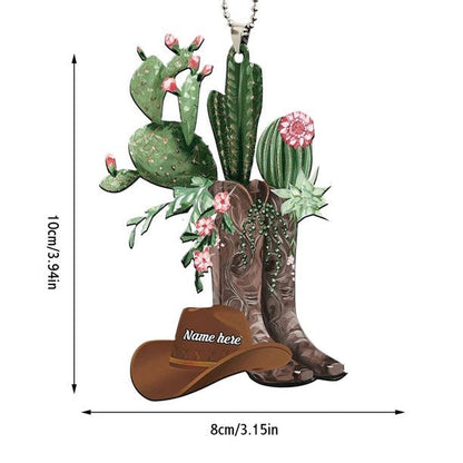 Personalized Cowboy Cowgirl Cactus Hat Boots Car Hanging Ornament SO1432