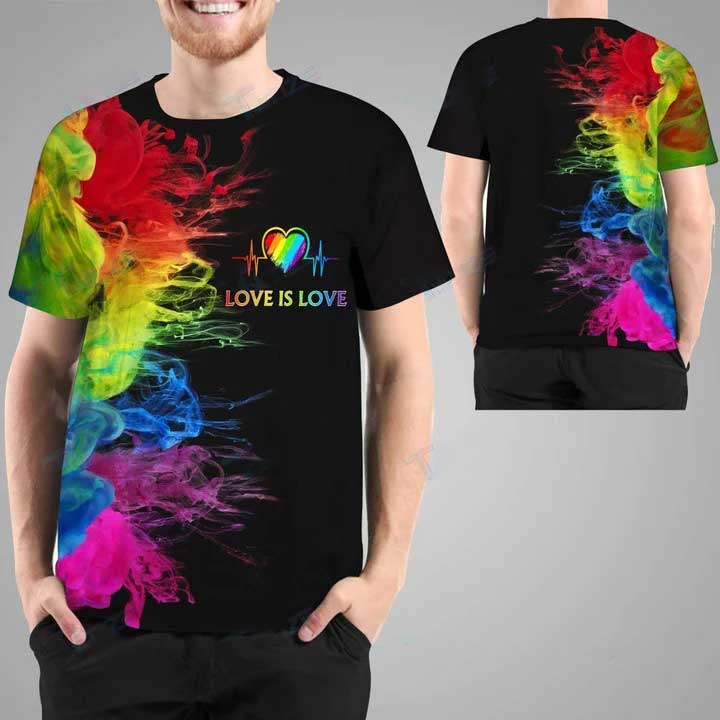 Lgbt Love Is Love Lgbt Heartbeat Colored Smoke Pattern 3D All Over Printed Shirt LO0855