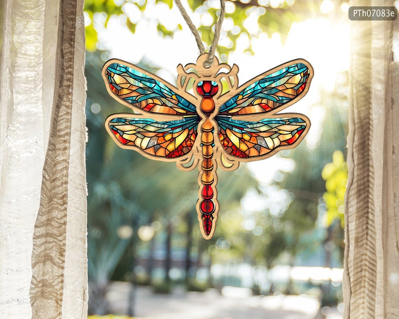 Dragonfly Suncatcher, Dragonfly Memorial Sun Catcher, Dragonfly Christmas Ornament, Faux Stained Glass Ornament OA0047