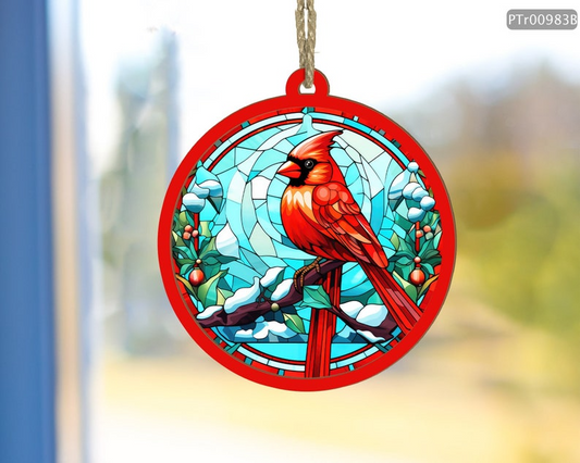 Cardinal Suncatcher Ornament, Memorial Cardinal Suncatcher, Christmas Ornament, Sympathy Gifts OA0024