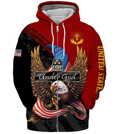 One Nation Under God All Over Print Shirt American Eagle Independence 3D Bomber Jacket TO0224