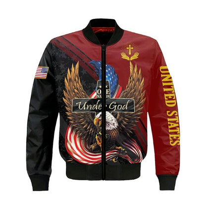 One Nation Under God All Over Print Shirt American Eagle Independence 3D Bomber Jacket TO0224