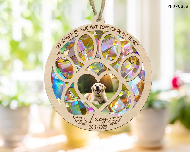 Dog Memorial Suncatcher, Loss of Pet Sympathy Gift, Pet Memorial Suncatcher, Custom Name Dog Decor OA0149