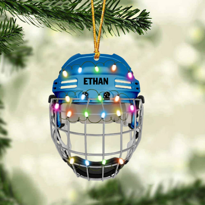 Ice Hockey Helmet With Cage - Personalized Christmas Ornament - Gifts For Ice Hockey Lovers OO1811