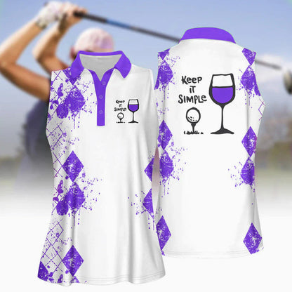 3D All Over Print Keep It Simple Golf And Wine Women Short Sleeve Polo Shirt, Sleeveless Polo Shirt SO1012