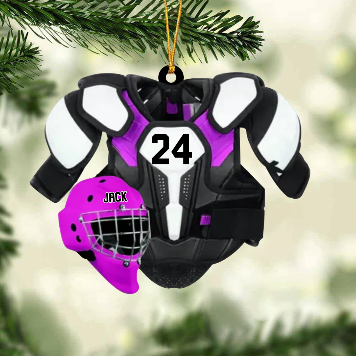 Personalized Ice Hockey Helmet and Shoulder Pads Christmas Ornament OO1808