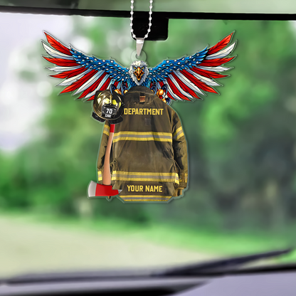 Personalized Eagle Thin Red Line Flag Armor Firefighter Shaped Flat Acrylic Car Hanging Ornament OO0118