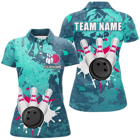 Bowling And Pins Team League Multicolor Option Customized Name 3D Shirt For Women BO0435