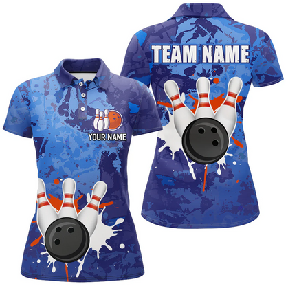 Bowling And Pins Team League Multicolor Option Customized Name 3D Shirt For Women BO0435