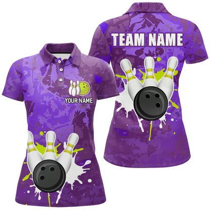 Bowling And Pins Team League Multicolor Option Customized Name 3D Shirt For Women BO0435