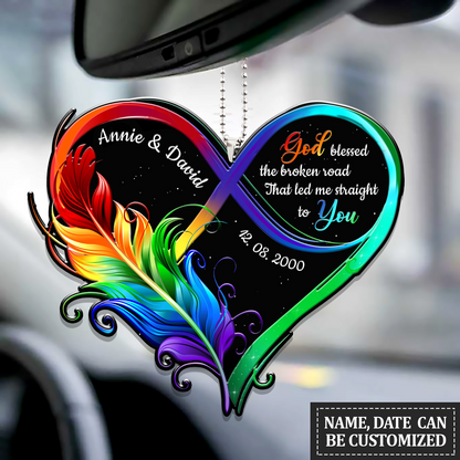 Personalized Ornament Hanging For Car Feather Infinity Heart God Blessed Car Ornament OO0095