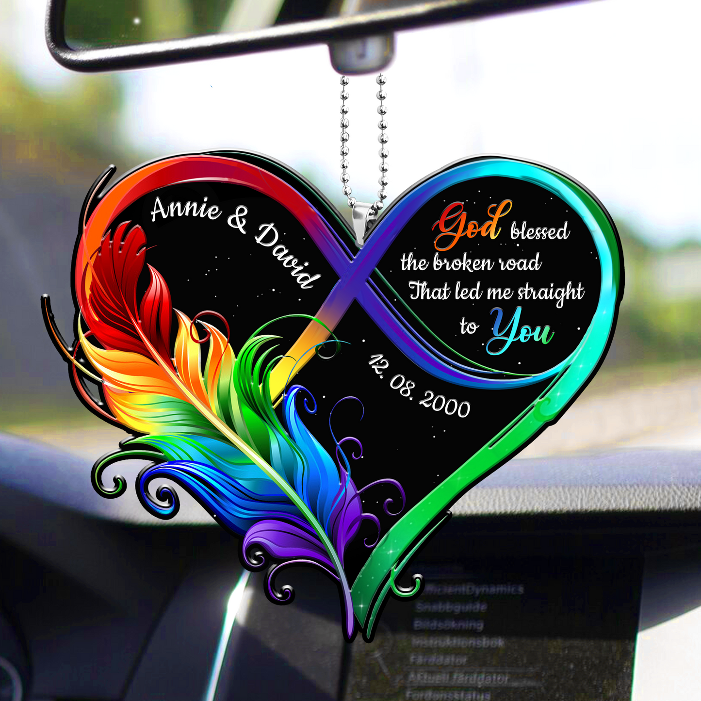 Personalized Ornament Hanging For Car Feather Infinity Heart God Blessed Car Ornament OO0095