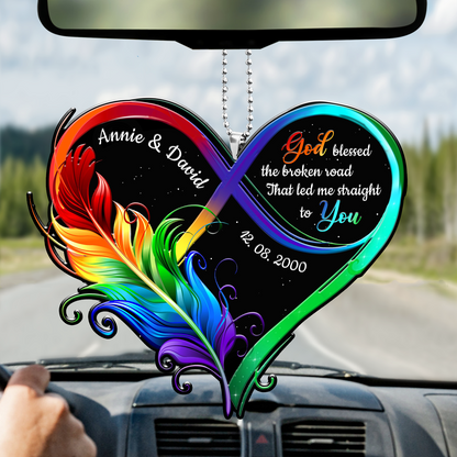 Personalized Ornament Hanging For Car Feather Infinity Heart God Blessed Car Ornament OO0095