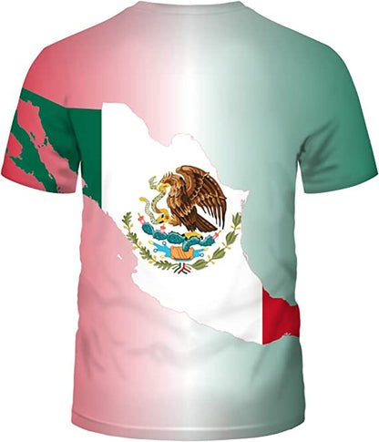 Casual 3D Mexico Flag Digital Print T-Shirt Round Neck Mens T-Shirts, Mexico Shirt TO3064